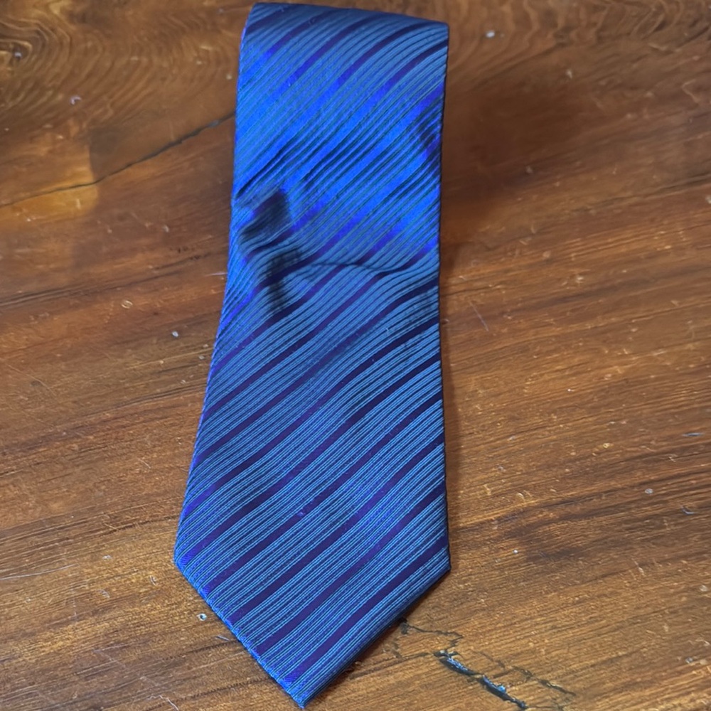 Balenciaga Blue and Black Silk Tie Professional Stripes
